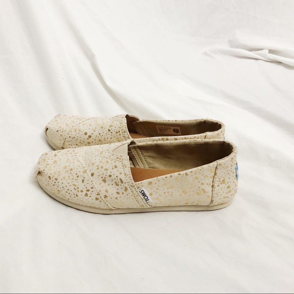 Toms Cream & Gold Slip On PolkaDot Flats Size 7.5